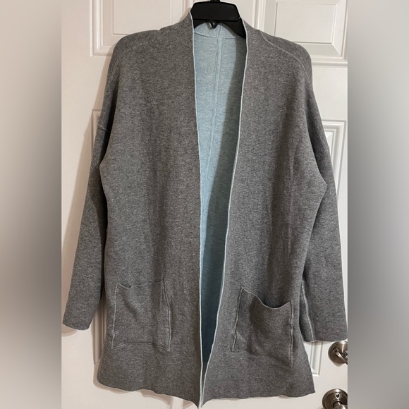 J. Jill Sweaters - NWT J Jill Reversible Sweater L Petite Cardigan Open Front Gray Blue Long Sleeve